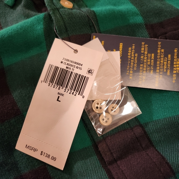 $OLD! 138 Polo Ralph Lauren GREEN& Black Plaid Double Faced Flannel Shirt Sz Lrg - Picture 5 of 9